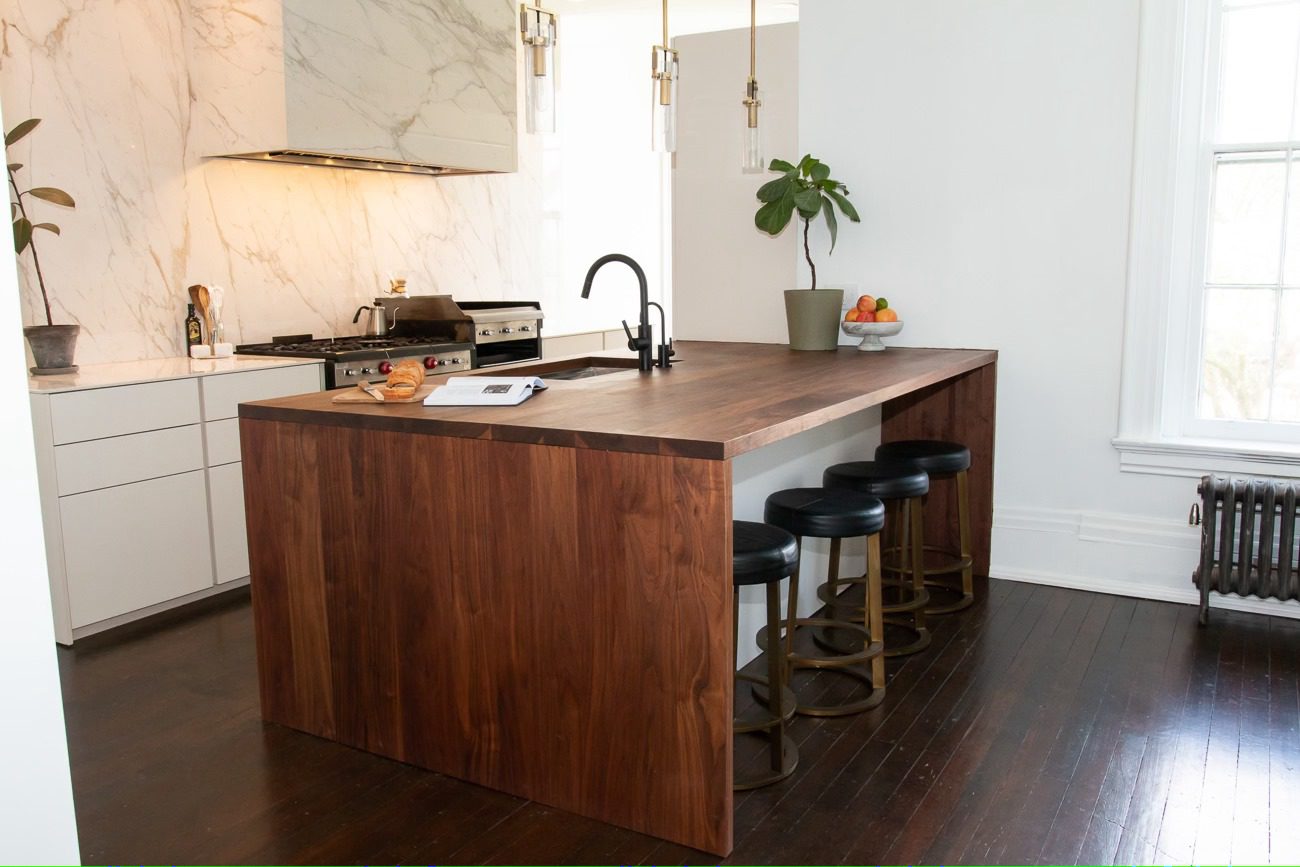 kitchen with wood island